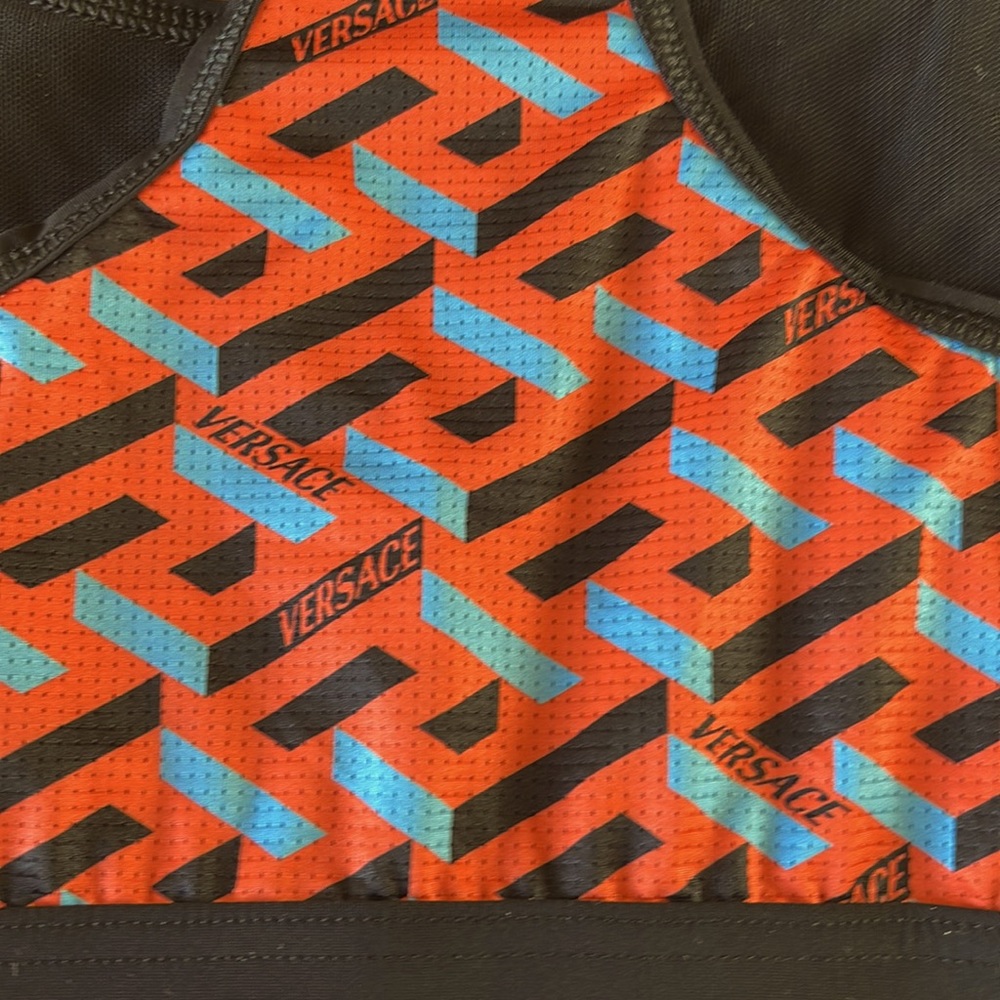 VERSACE NWT LA GRECA SIGNATURE ACCENT SPORTS BRA, BLACK/ORANGE, SIZE 4 (LG) - Picture 7 of 15